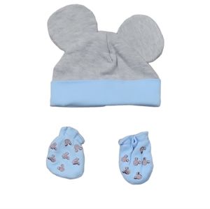 New Without Tags! Disney Baby Blue & Grey Newborn Hat & Mitts Set